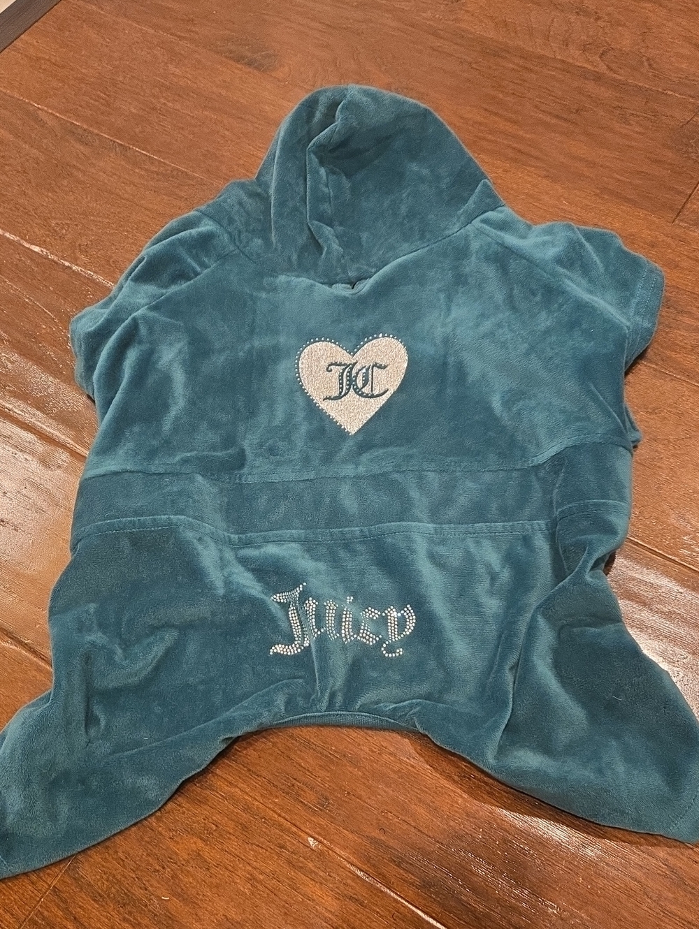 Juicy Couture Green Velour Pet Hooded Onesie with Rhinestone Heart & Juicy